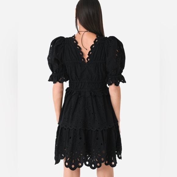 Sea New York Addie Eyelet Puff Sleeve V- Neck Dress, Black, size S NWT - Picture 3 of 8